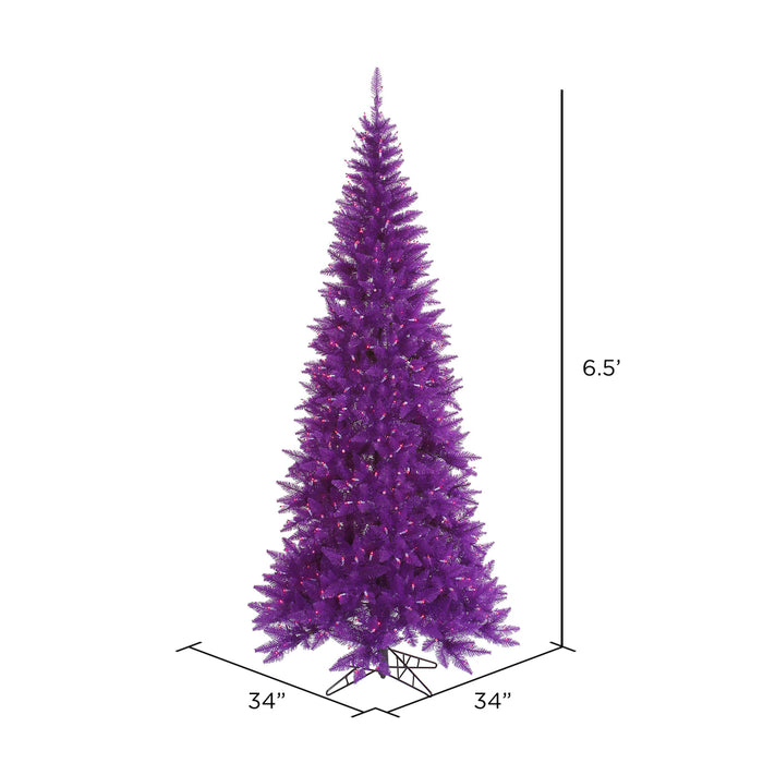 6'6"Hx34"W Slim Fir Artificial Christmas Tree, LED Pre-Lit (Purple) -Purple - K163066LED