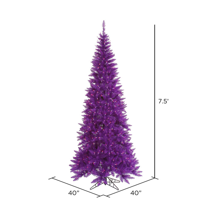 7'6"Hx40"W Slim Fir Artificial Christmas Tree, LED Pre-Lit (Purple) -Purple - K163076LED
