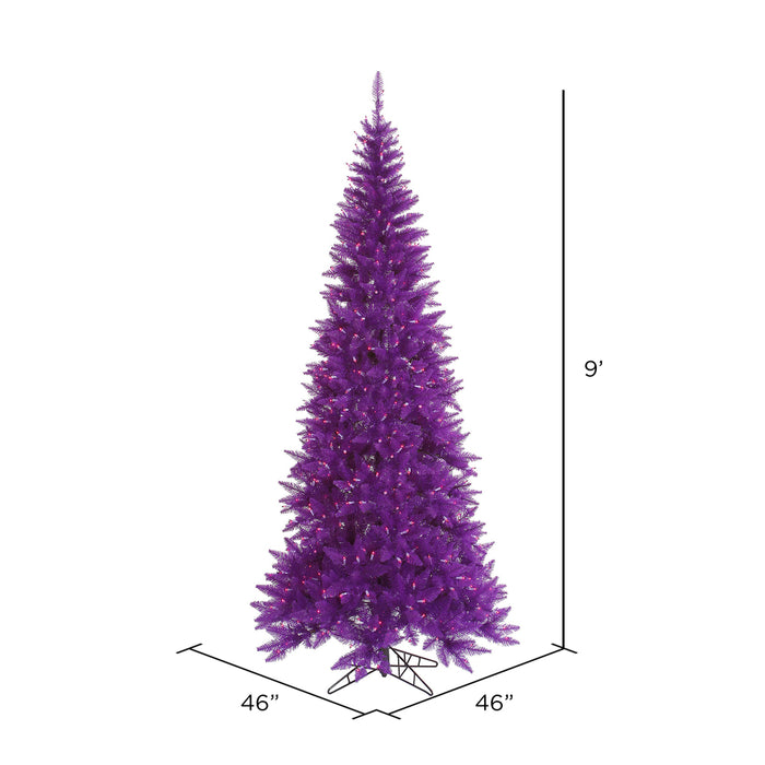 9'Hx46"W Slim Fir Artificial Christmas Tree, LED Pre-Lit (Purple) -Purple - K163081LED
