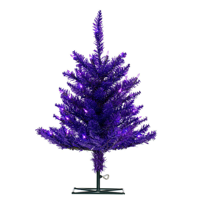 2'Hx20"W Fir Artificial Christmas Tree, LED Pre-Lit (Purple) -Purple - K163121LED