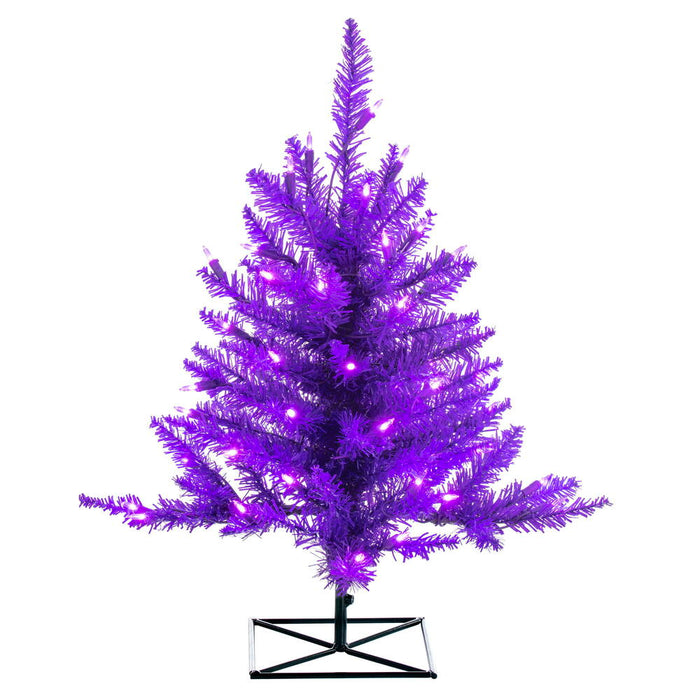 3'Hx25"W Fir Artificial Christmas Tree, LED Pre-Lit (Purple) -Purple - K163131LED