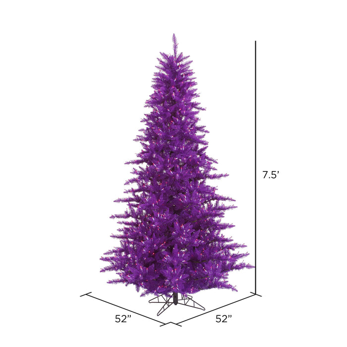 7'6"Hx52"W Fir Artificial Christmas Tree, LED Pre-Lit (Purple) -Purple - K163176LED