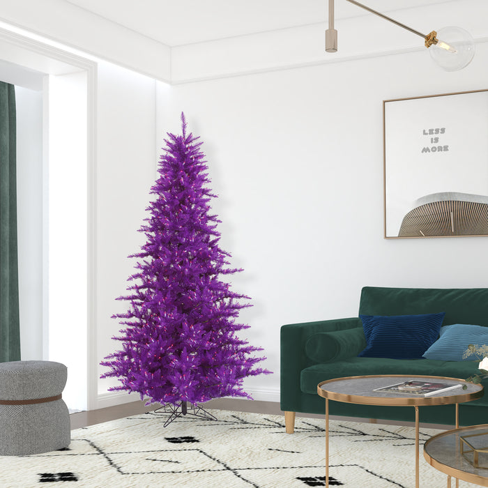 7'6"Hx52"W Fir Artificial Christmas Tree, LED Pre-Lit (Purple) -Purple - K163176LED