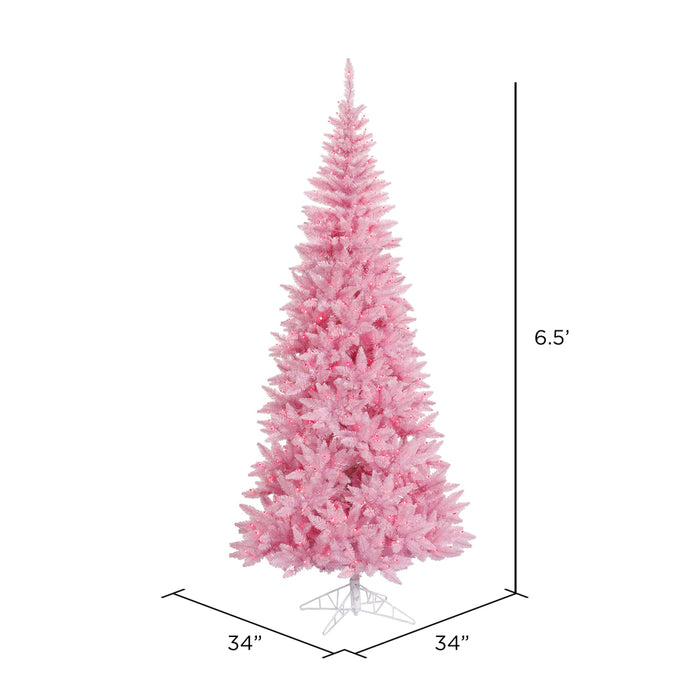6'6"Hx34"W Slim Fir Artificial Christmas Tree, LED Pre-Lit (Pink) -Pink - K163666LED