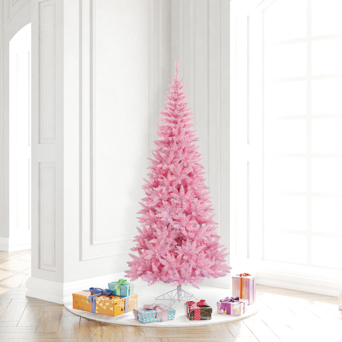 6'6"Hx34"W Slim Fir Artificial Christmas Tree, LED Pre-Lit (Pink) -Pink - K163666LED