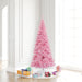 6'6"Hx34"W Slim Fir Artificial Christmas Tree, LED Pre-Lit (Pink) -Pink - K163666LED