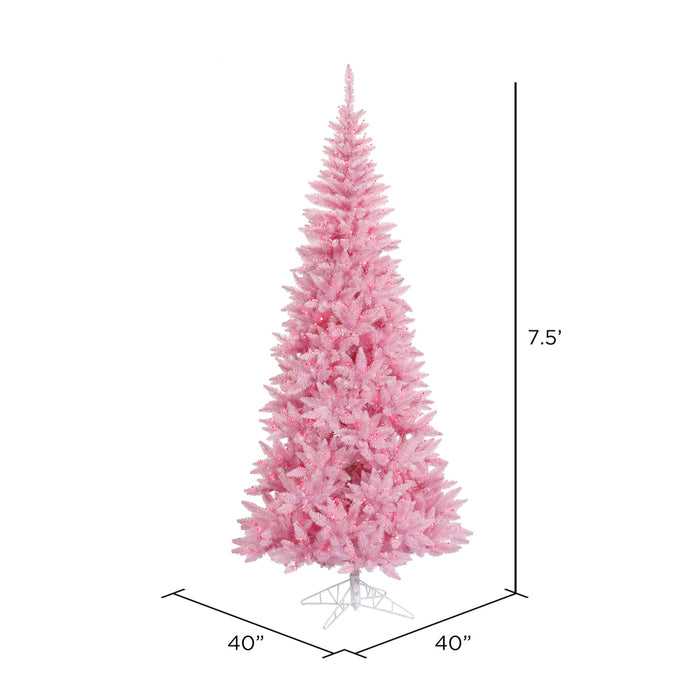 7'6"Hx40"W Slim Fir Artificial Christmas Tree, LED Pre-Lit (Pink) -Pink - K163676LED