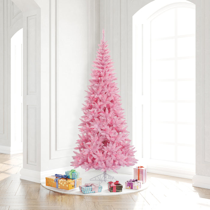 7'6"Hx40"W Slim Fir Artificial Christmas Tree, LED Pre-Lit (Pink) -Pink - K163676LED