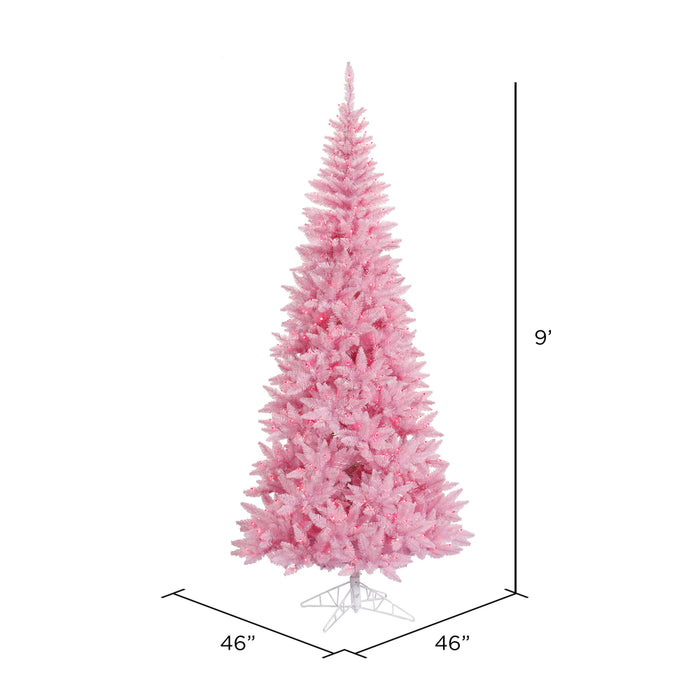 9'Hx46"W Slim Fir Artificial Christmas Tree, LED Pre-Lit (Pink) -Pink - K163681LED