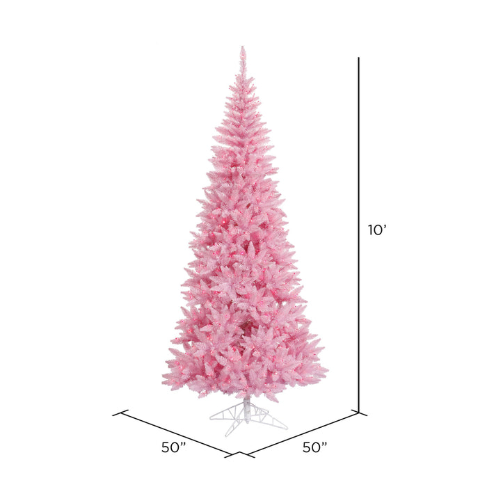 10'Hx50"W Slim Fir Artificial Christmas Tree, LED Pre-Lit (Pink) -Pink - K163686LED