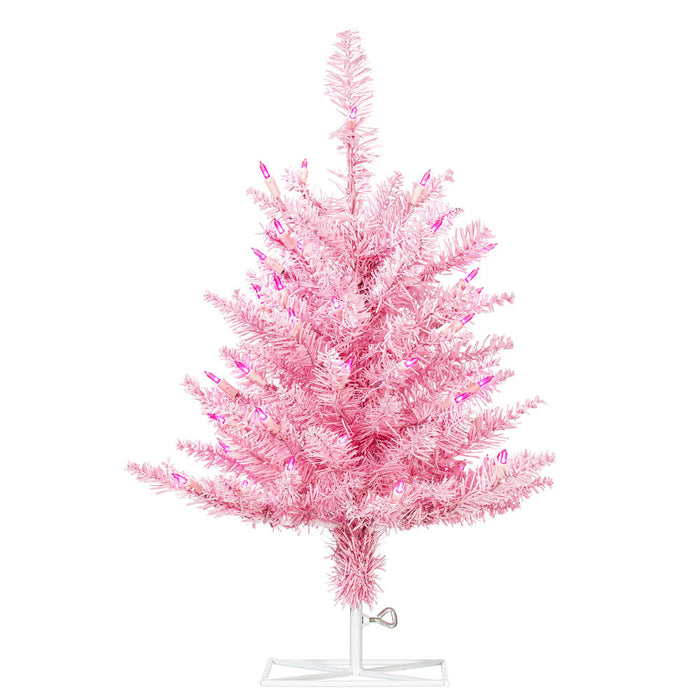 2'Hx20"W Fir Artificial Christmas Tree, LED Pre-Lit (Pink) -Pink - K163721LED