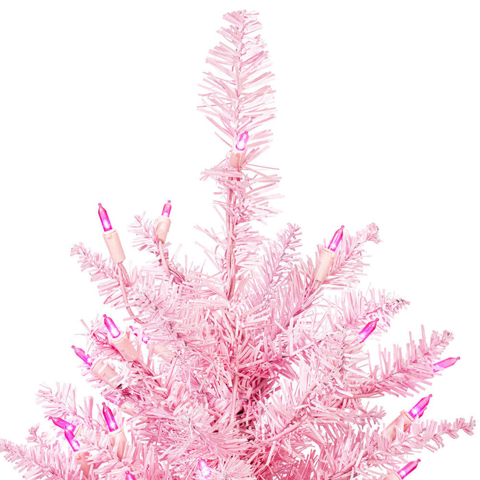 2'Hx20"W Fir Artificial Christmas Tree, LED Pre-Lit (Pink) -Pink - K163721LED