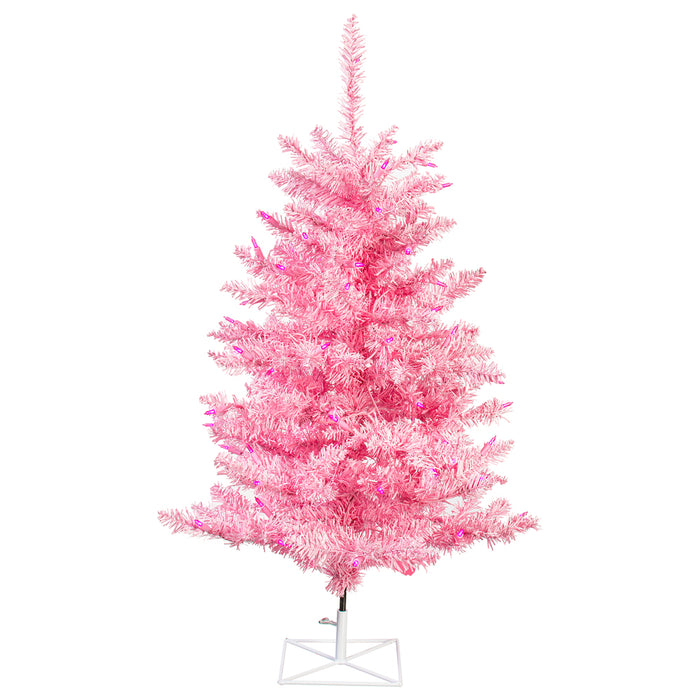 3'Hx25"W Fir Artificial Christmas Tree, LED Pre-Lit (Pink) -Pink - K163731LED