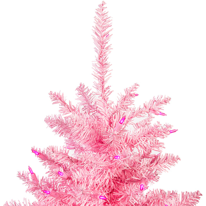 3'Hx25"W Fir Artificial Christmas Tree, LED Pre-Lit (Pink) -Pink - K163731LED