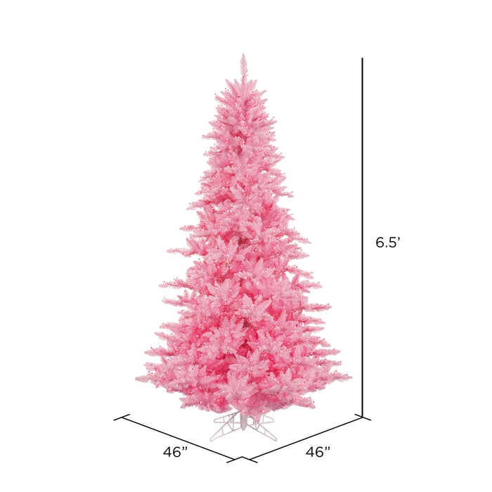 6'6"Hx46"W Fir Artificial Christmas Tree, LED Pre-Lit (Pink) -Pink - K163766LED