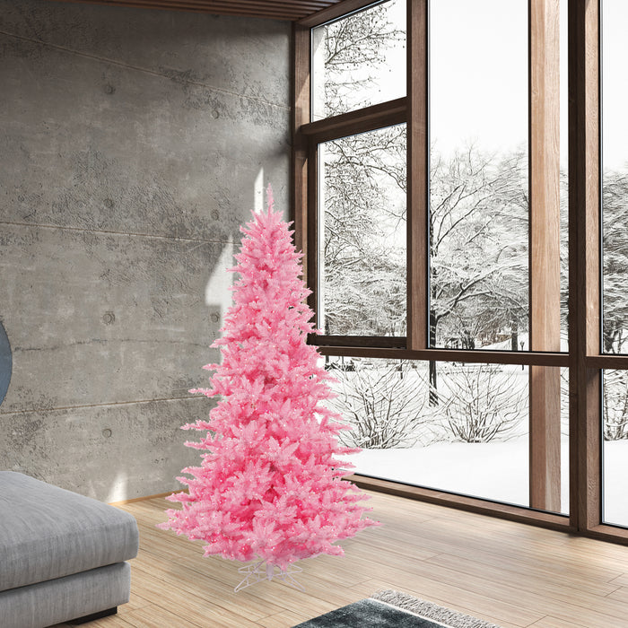 6'6"Hx46"W Fir Artificial Christmas Tree, LED Pre-Lit (Pink) -Pink - K163766LED