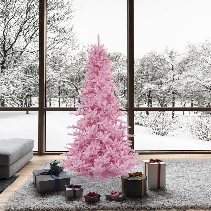 7'6"Hx52"W Fir Artificial Christmas Tree, Unlit -Pink - K163775
