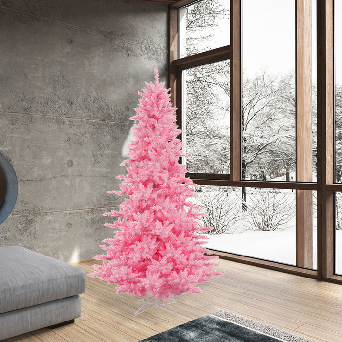 7'6"Hx52"W Fir Artificial Christmas Tree, LED Pre-Lit (Pink) -Pink - K163776LED