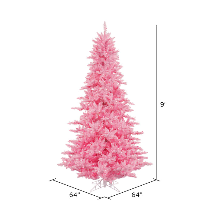 9'Hx64"W Fir Artificial Christmas Tree, LED Pre-Lit (Pink) -Pink - K163781LED