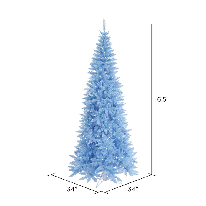 6'6"Hx34"W Slim Fir Artificial Christmas Tree, LED Pre-Lit (Sky Blue) -Sky Blue - K164166LED