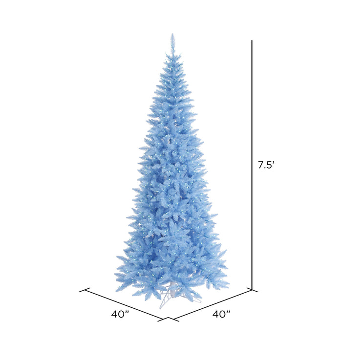 7'6"Hx40"W Slim Fir Artificial Christmas Tree, LED Pre-Lit (Sky Blue) -Sky Blue - K164176LED