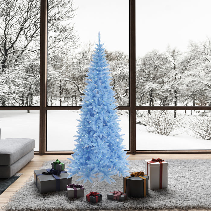 7'6"Hx40"W Slim Fir Artificial Christmas Tree, LED Pre-Lit (Sky Blue) -Sky Blue - K164176LED