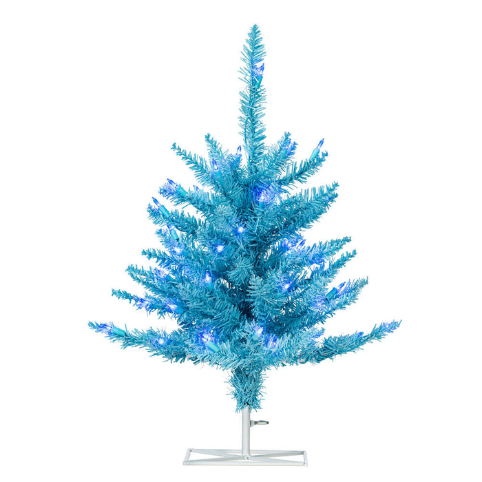 2'Hx20"W Fir Artificial Christmas Tree, LED Pre-Lit (Sky Blue) -Sky Blue - K164221LED