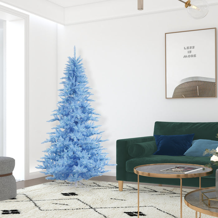 7'6"Hx52"W Fir Artificial Christmas Tree, LED Pre-Lit (Sky Blue) -Sky Blue - K164276LED