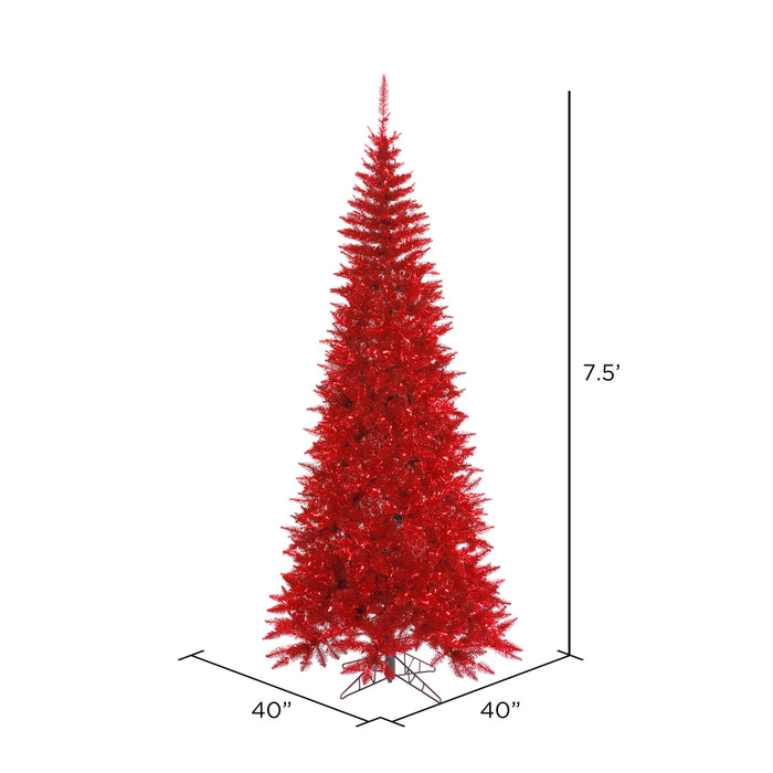 7'6"Hx40"W Tinsel Slim Fir Artificial Christmas Tree, Unlit -Red - K165075