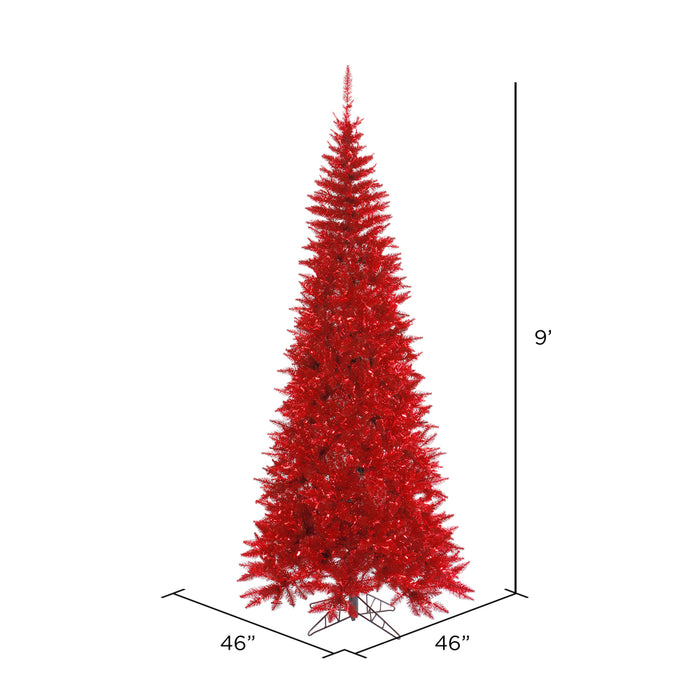 9'Hx46"W Tinsel Slim Fir Artificial Christmas Tree, Unlit -Red - K165080