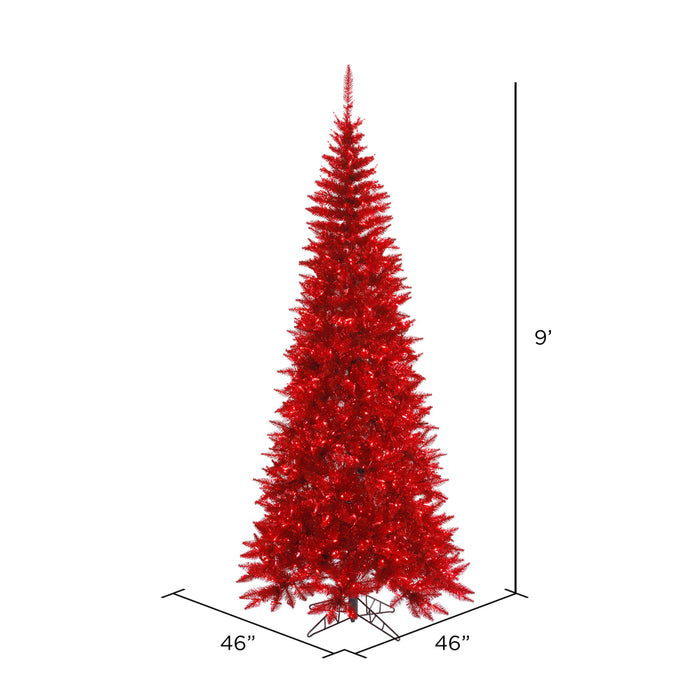 9'Hx46"W Tinsel Slim Fir Artificial Christmas Tree, LED Pre-Lit (Red) -Red - K165081LED