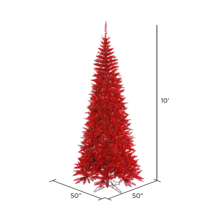 10'Hx50"W Tinsel Slim Fir Artificial Christmas Tree, Unlit -Red - K165085