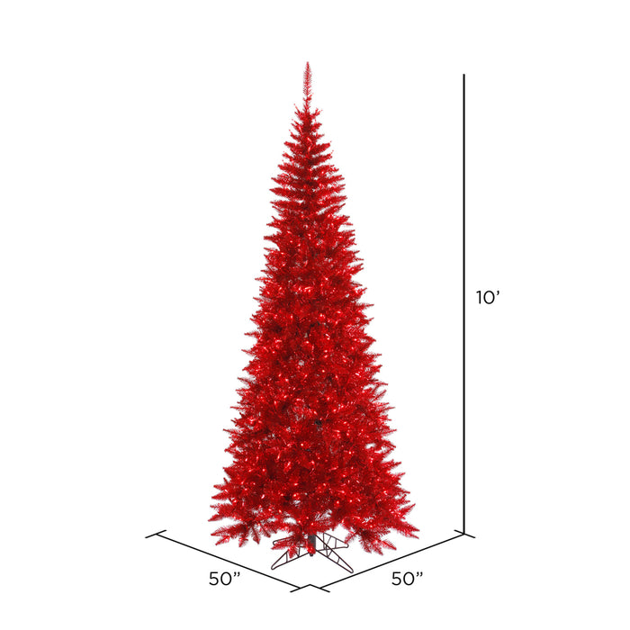 10'Hx50"W Tinsel Slim Fir Artificial Christmas Tree, LED Pre-Lit (Red) -Red - K165086LED