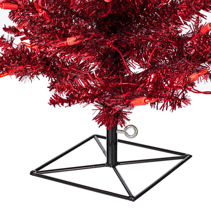 2'Hx20"W Tinsel Fir Artificial Christmas Tree, LED Pre-Lit (Red) -Red - K165121LED