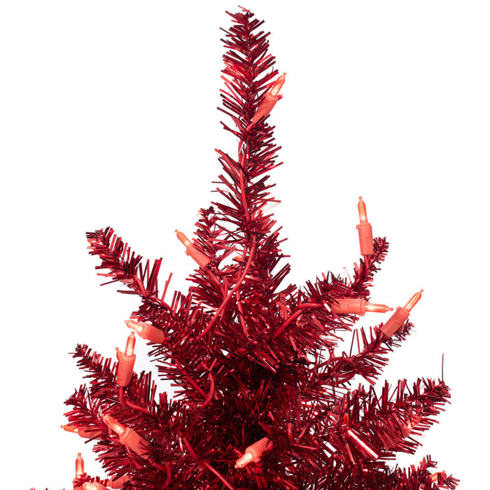 2'Hx20"W Tinsel Fir Artificial Christmas Tree, LED Pre-Lit (Red) -Red - K165121LED