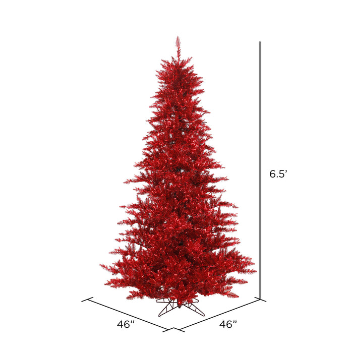 6'6"Hx46"W Tinsel Fir Artificial Christmas Tree, Unlit -Red - K165165