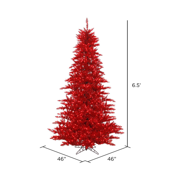 6'6"Hx46"W Tinsel Fir Artificial Christmas Tree, LED Pre-Lit (Red) -Red - K165166LED