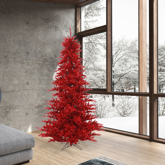 7'6"Hx52"W Tinsel Fir Artificial Christmas Tree, Unlit -Red - K165175
