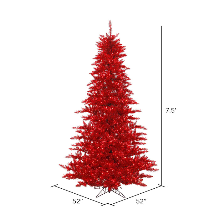 7'6"Hx52"W Tinsel Fir Artificial Christmas Tree, LED Pre-Lit (Red) -Red - K165176LED