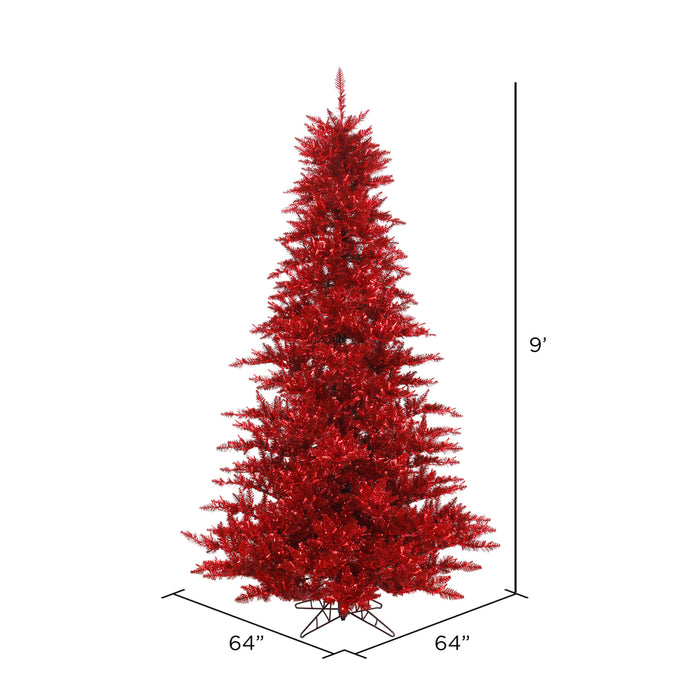 9'Hx64"W Tinsel Fir Artificial Christmas Tree, Unlit -Red - K165180