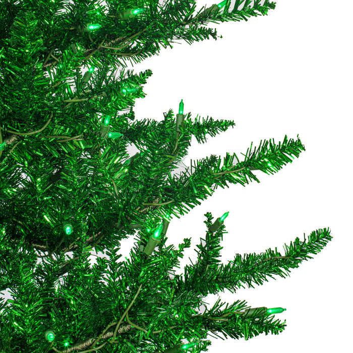 4'6"Hx34"W Tinsel Fir Artificial Christmas Tree, LED Pre-Lit (Green) -Green - K165746LED