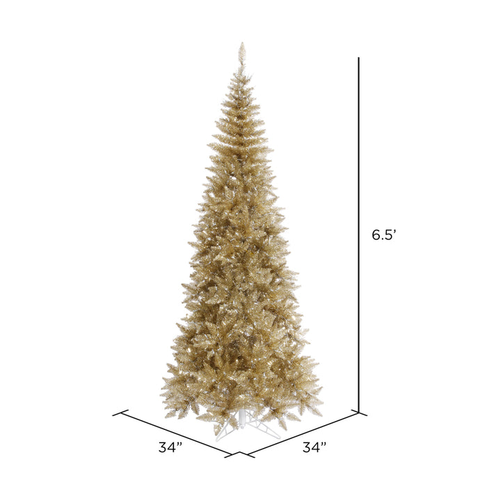 6'6"Hx34"W Tinsel Slim Fir Artificial Christmas Tree, Unlit -Champagne - K166265