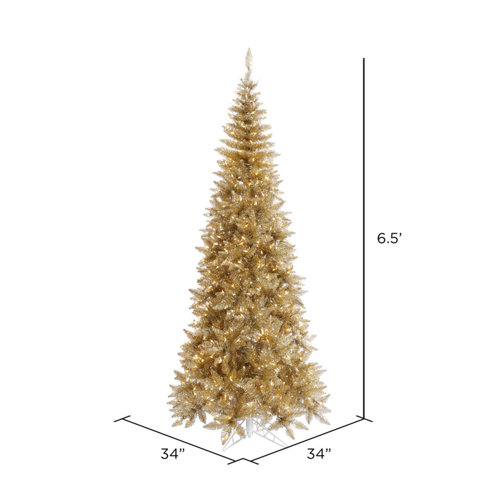 6'6"Hx34"W Tinsel Slim Fir Artificial Christmas Tree, LED Pre-Lit -Champagne - K166266LED