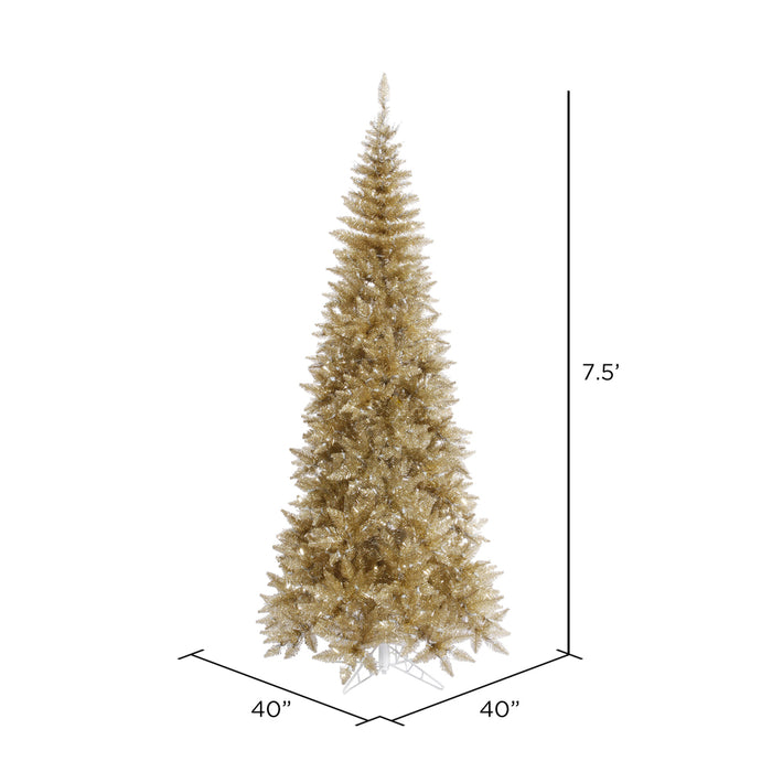 7'6"Hx40"W Tinsel Slim Fir Artificial Christmas Tree, Unlit -Champagne - K166275