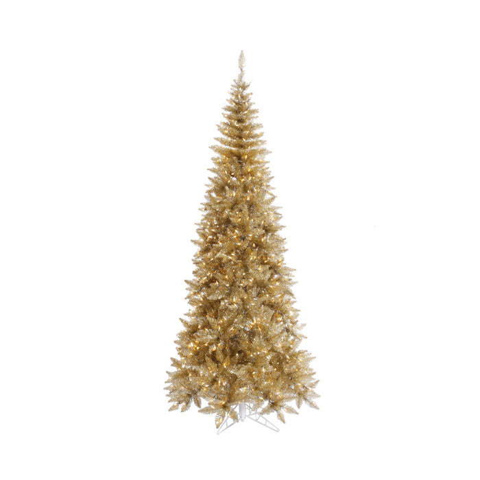 7'6"Hx40"W Tinsel Slim Fir Artificial Christmas Tree, LED Pre-Lit -Champagne - K166276LED
