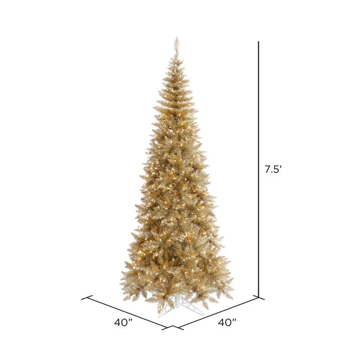 7'6"Hx40"W Tinsel Slim Fir Artificial Christmas Tree, LED Pre-Lit -Champagne - K166276LED
