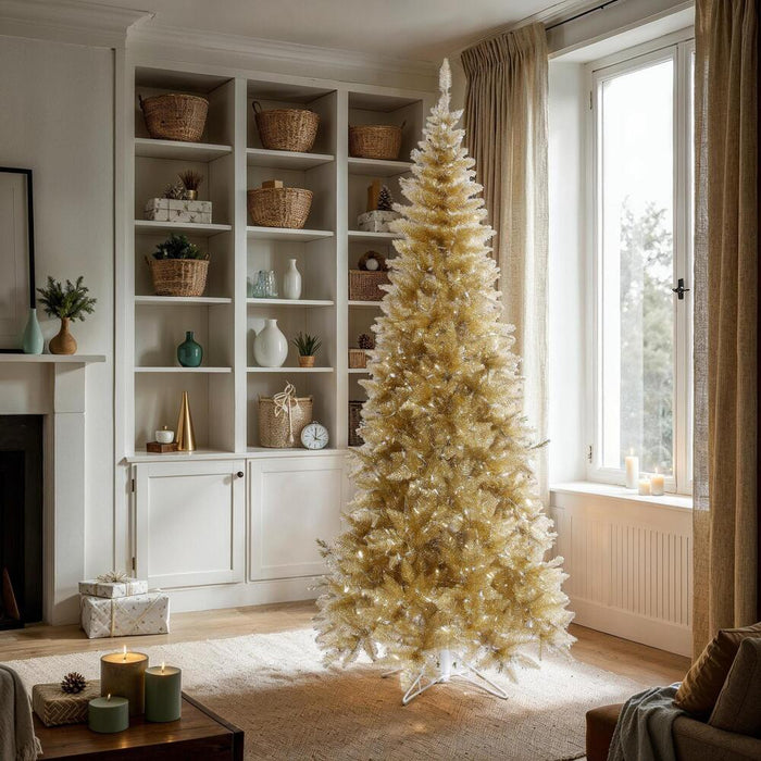 10'Hx50"W Tinsel Slim Fir Artificial Christmas Tree, Unlit -Champagne - K166285