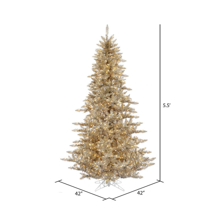 5'6"Hx42"W Tinsel Fir Artificial Christmas Tree, LED Pre-Lit -Champagne - K166356LED