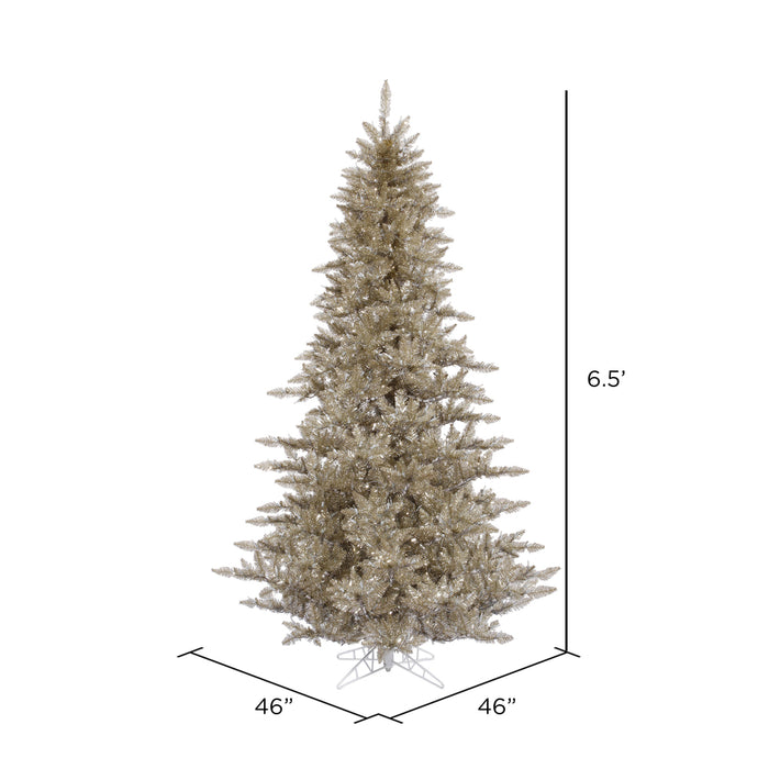 6'6"Hx46"W Tinsel Fir Artificial Christmas Tree, Unlit -Champagne - K166365