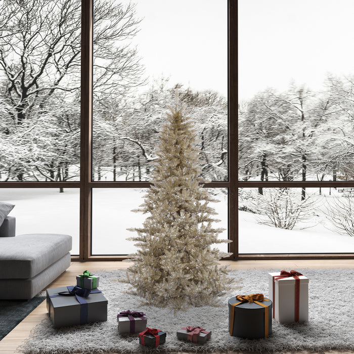 6'6"Hx46"W Tinsel Fir Artificial Christmas Tree, Unlit -Champagne - K166365